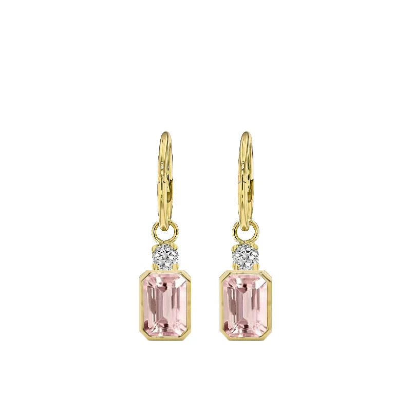 Bezel Morganite and Diamond Sleeper Earrings