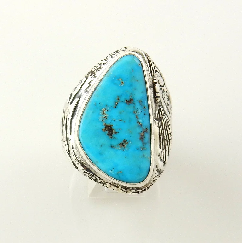 Unique Southwestern Blue Morenci Turquoise Sterling Silver Men's Ring size 11