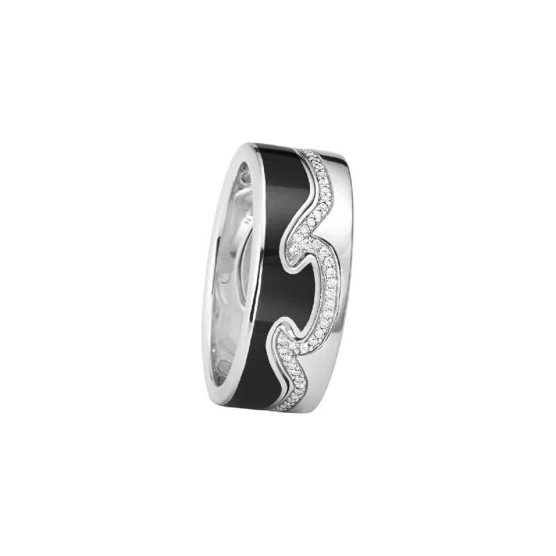 Fusion 2 End 18K White Gold Ring w. Black HyCeram & Diamonds