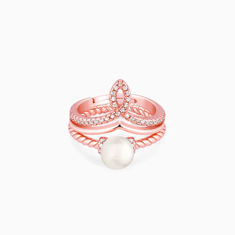 Rose Gold Glowing Pearl Stackable Rings