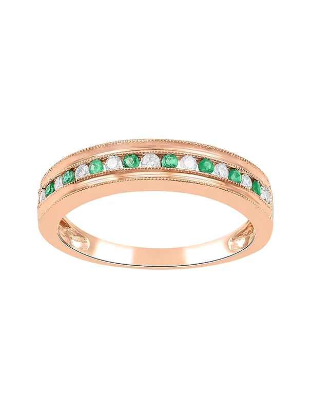 Emerald Ring - 10ct Rose Gold Emerald & Diamond Band -784786