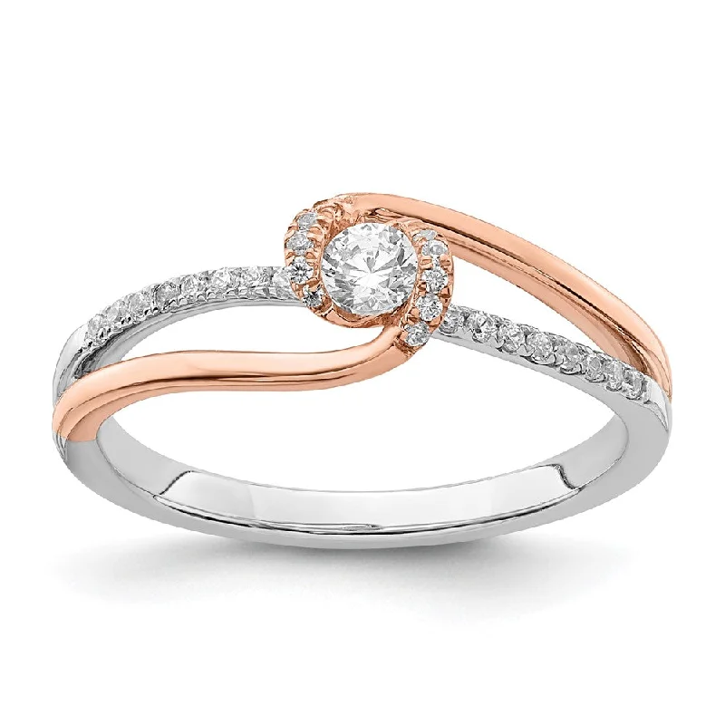 14k Two-tone Gold Two-tone White and Rose Polished Fancy ByPass Diamond Ring