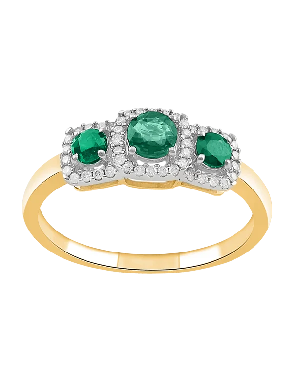 Emerald Ring - 10ct Yellow Gold Emerald & Diamond Ring - 787986