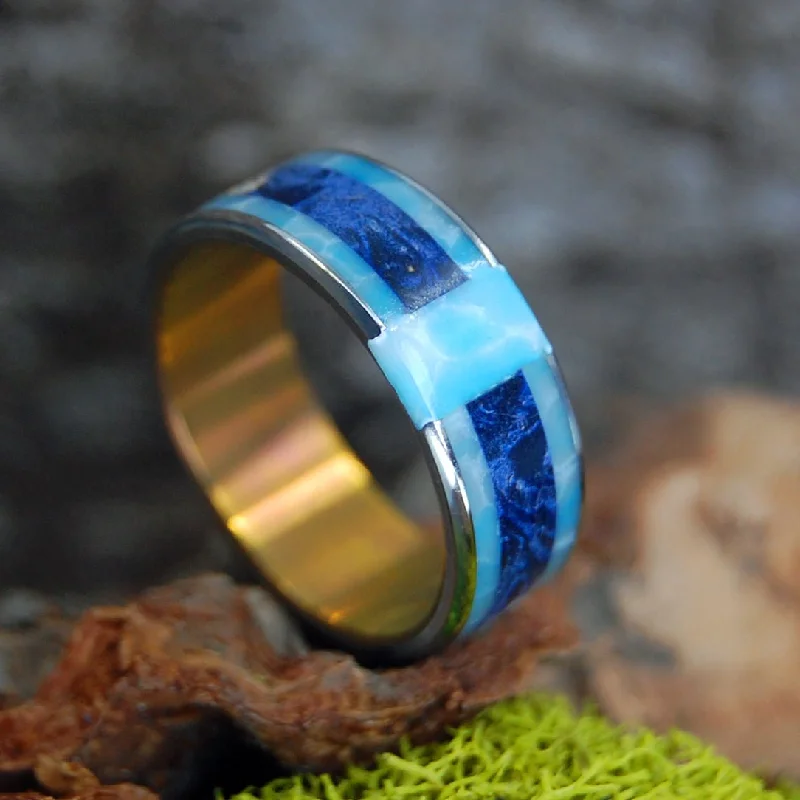 Larimar Blue | Men's Blue Box Elder Wood, Larimar & Titanium Wedding Ring