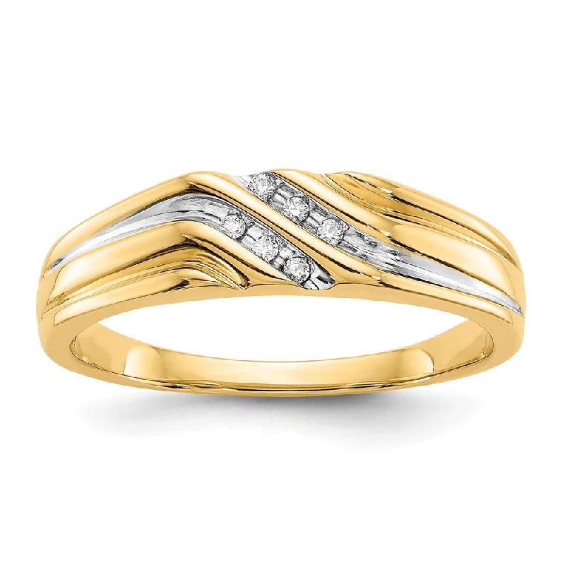 10K Yellow Gold with Rhodium Diamond Mens Ring