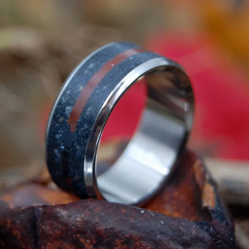 In The Shadows | Men's Icelandic Beach Sand, Black Jasper Stone & Titanium Wedding Ring