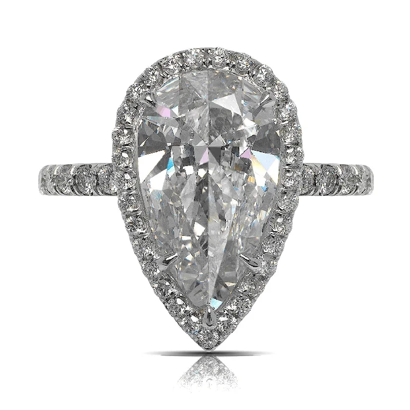 AMAKA 5 Carat Faint Pink Halo Pear Shaped Diamond Engagement Ring in Platinum GIA CERTIFIED 4 ct VS1