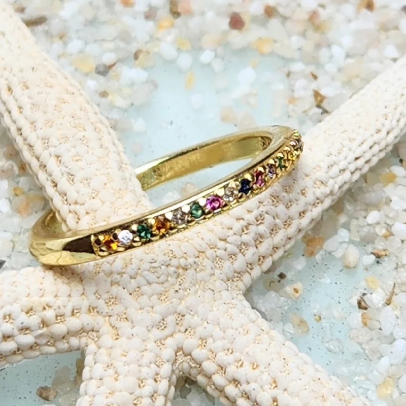 RAINBOW RING  - ADJUSTABLE CUBIC ZIRCONIA WATERPROOF GOLD RING