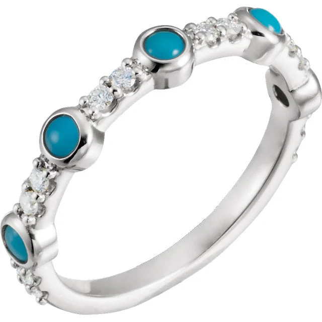 14k White Yellow or Rose Gold Cabochon Turquoise & 1/5 CTW Diamond Ring