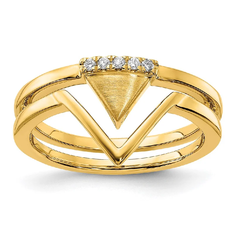 14k Yellow Gold Satin and Polished Diamond Double Triangle Ring