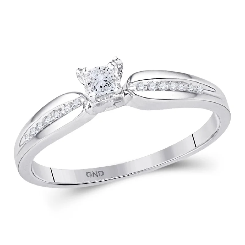 10k White Gold Womens Princess Diamond Solitaire Promise Ring (1/6 Cttw, G-H Color, I2-I3 Clarity)