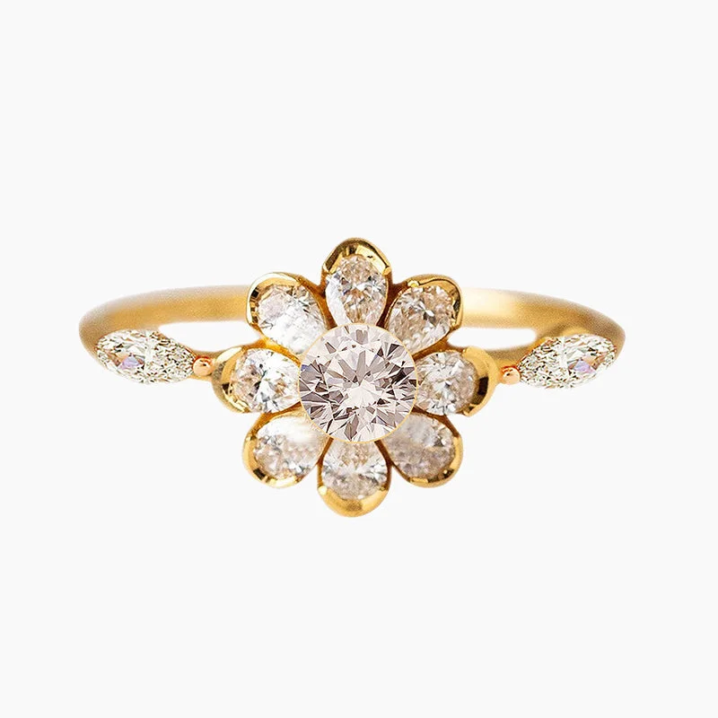 14K Gold Plated Delicate Flower Engagement Ring