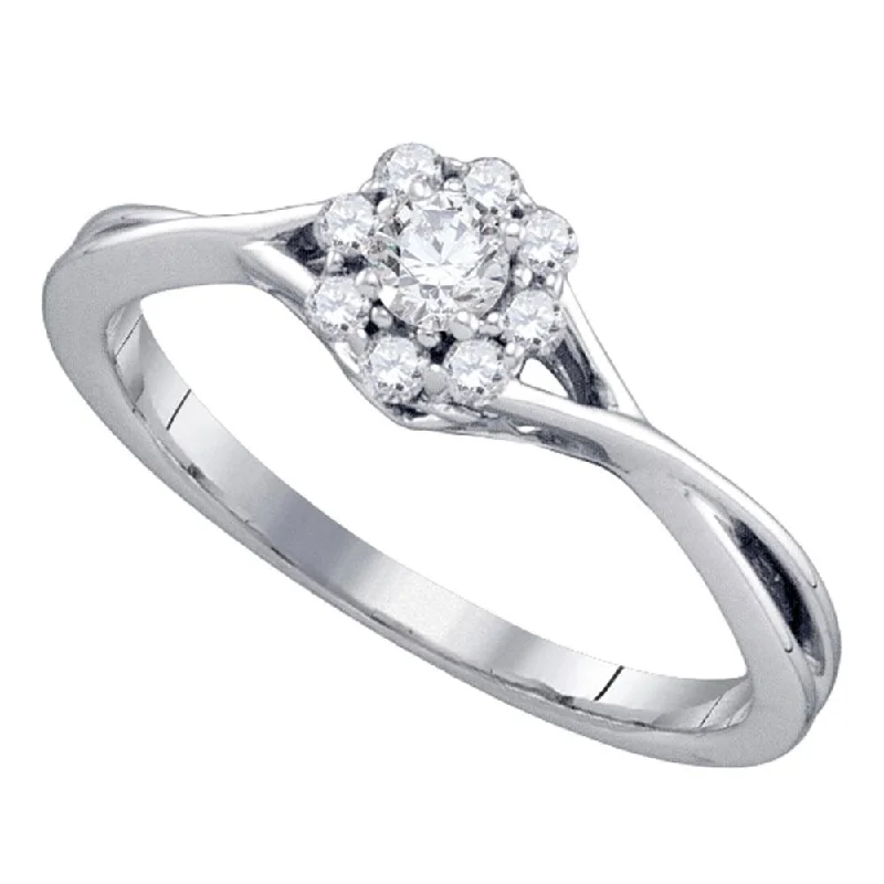 14k White Gold Womens Round Diamond Flower Cluster Promise Ring (1/4 Cttw, G-H Color, I1-I2 Clarity)