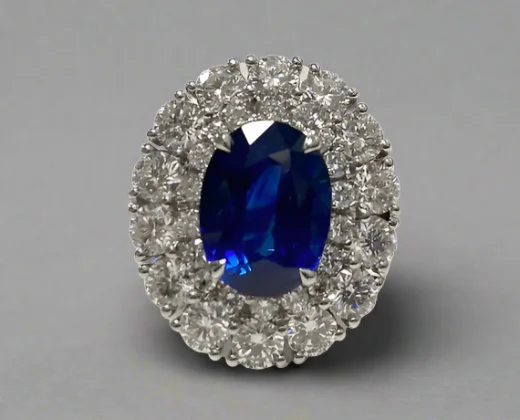 Genevieve 4.30 Carats Oval Cut Sapphire Gemstone Ring in 18k White Gold By Mike Nekta NYC