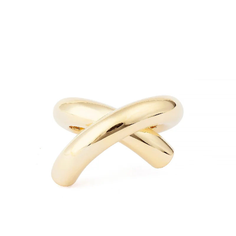 Cross Loop Big Plain 18K Gold Ring