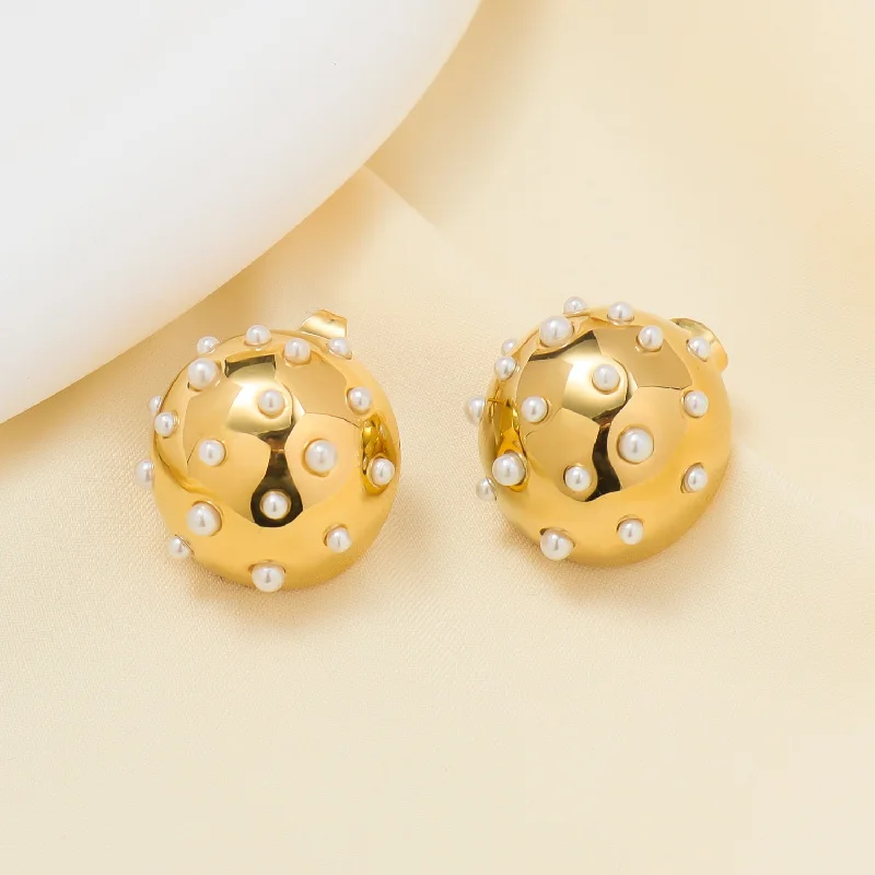 Pearl Golden Ball Stud Earrings