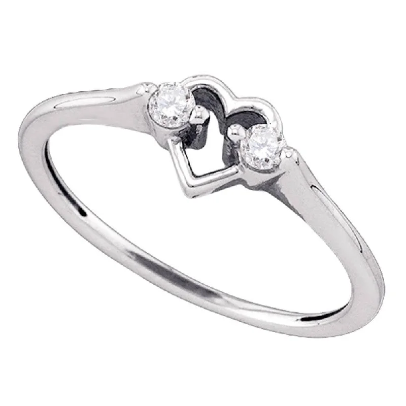 10k White Gold Womens Round Diamond Heart Promise Ring (1/8 Cttw, G-H Color, I1-I2 Clarity)