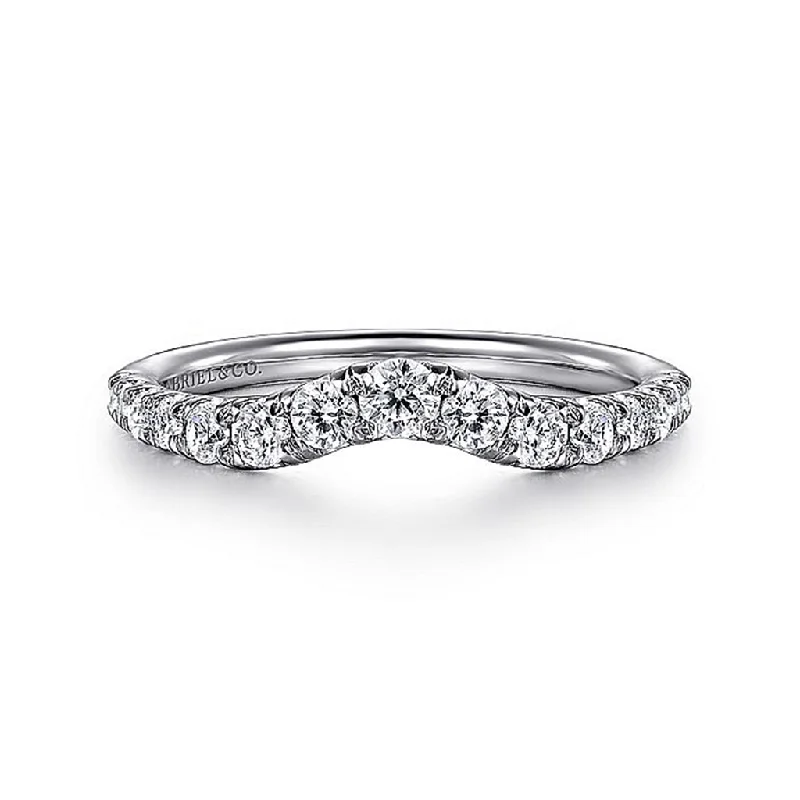 14K White Gold Curved French Pavé Diamond Wedding Band