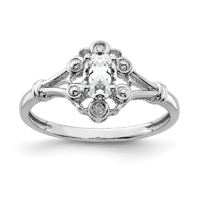 Curata 925 Sterling Silver Polished Open back White Topaz and Diamond Ring