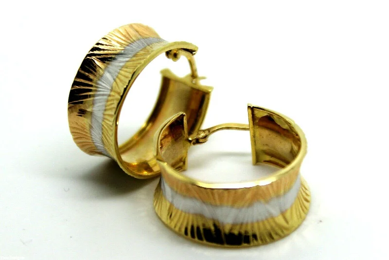 Genuine 18ct 750 Yellow, White & Rose Gold Hoop Earrings