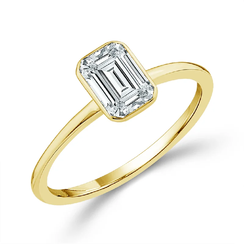 14K Yellow Gold 2.00Ct Emerald Cut Lab Grown Diamonds Solitaire Engagement Ring