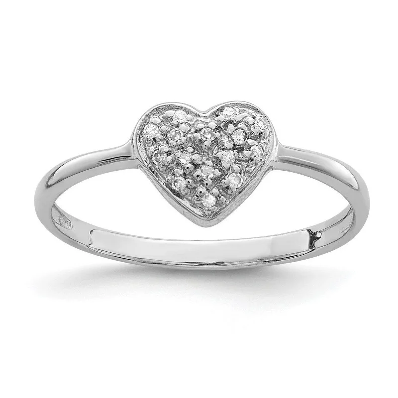 Curata 925 Sterling Silver Open back Rhodium Polished Diamond Love Heart Ring