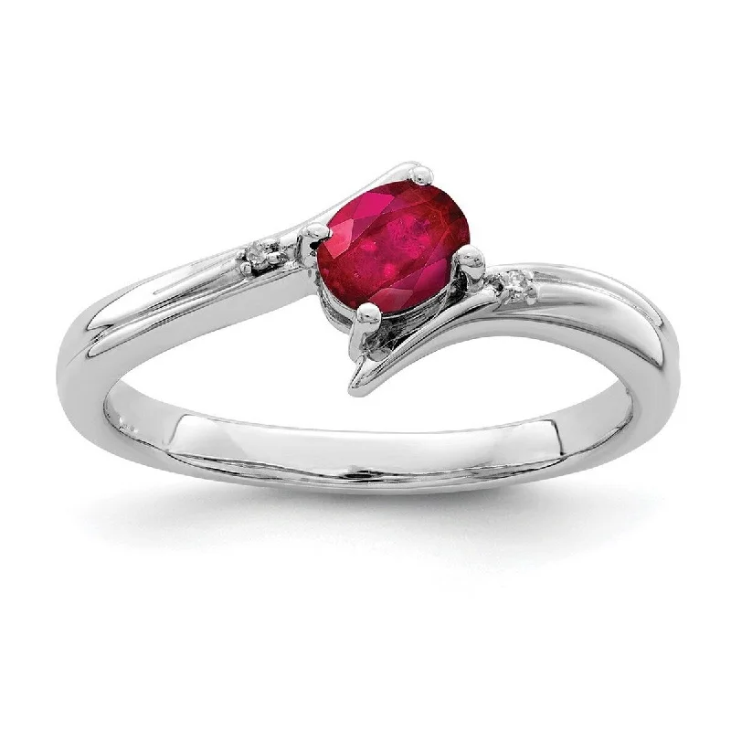 Curata 925 Sterling Silver Polished Open back Ruby and Diamond Ring