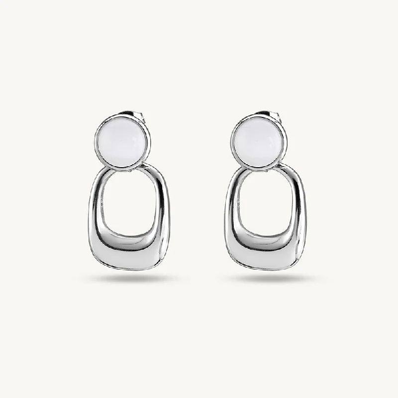 Statement White Stone Silver Drop Earrings