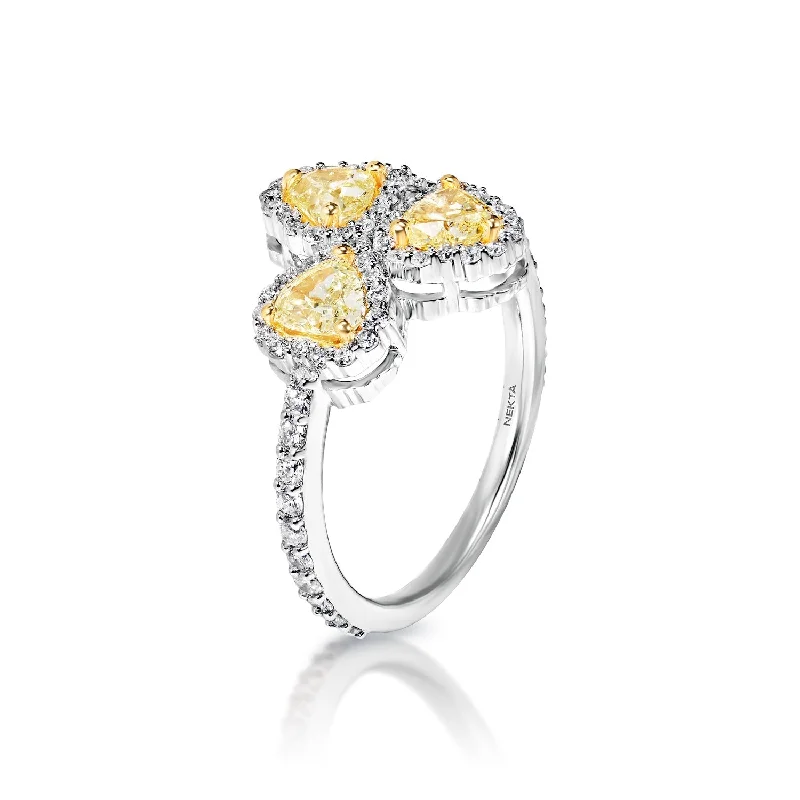 Aniyah 2 Carat Yellow Combine Mix Shape Diamond Engagement Ring in 14k White Gold By Mike Nekta