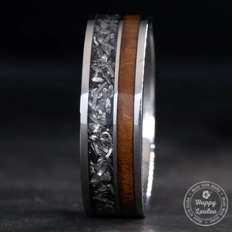 Titanium GR5 Ring 'Noho ʻana - Way of Life' [7mm width] Gibeon Meteorite & Hawaiian Koa Wood