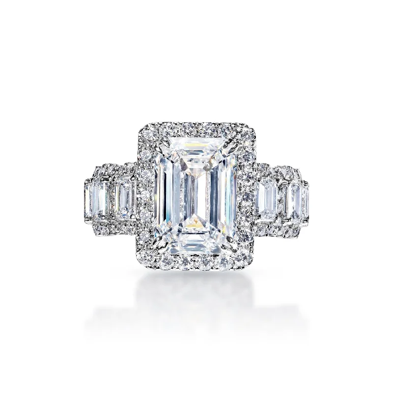 Allison 8 Carat G VVS1 Emerald Cut Diamond Engagement Ring in 18k White Gold