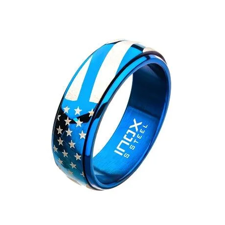 Steel and Blue Plated Spinner American Pride Ring-8mm