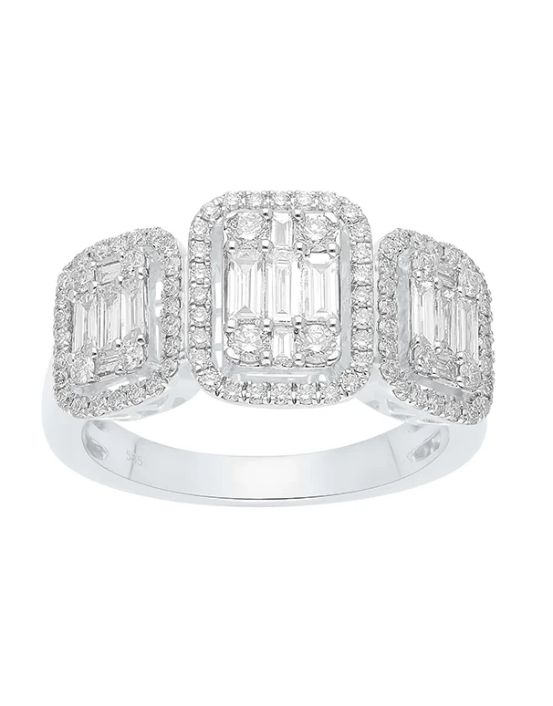 Diamond Ring - 14ct White Gold 1.15ct Baguette and Brilliant Cut Diamond Set Ring -784259