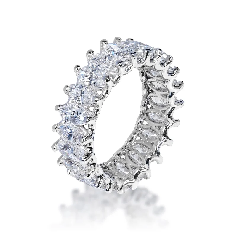 Erin 5 Carat Oval Cut Diamond Eternity Ring in 14k White Gold U-Shape Shared Prong