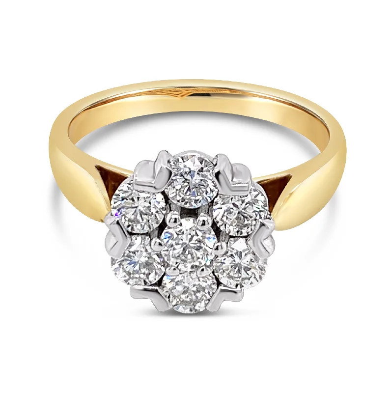 18ct Yellow Gold Diamond Cluster Ring TDW 1.10ct