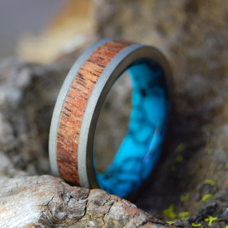 Koa On A Flat Sea | Men's Turquoise, Koa Wood & Titanium Wedding Ring