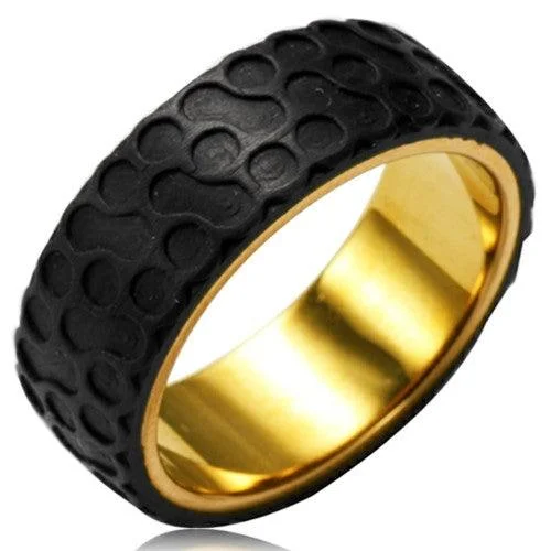 GP Stainless Steel Two Tone Circular Foam Forge Carbon Fiber Overlay Ring