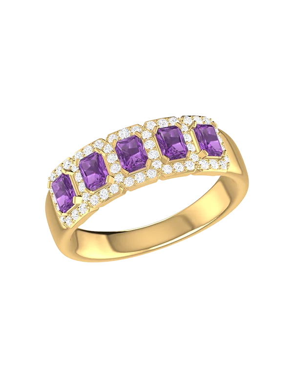 Amethyst Ring - 10ct Yellow Gold Amethyst & Diamond Ring - 787949