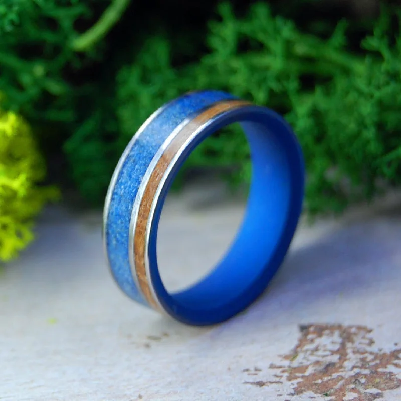 Whiskey Blue New England | Men's Whiskey Barrel Wood, Beach Sand & Titanium Wedding Ring