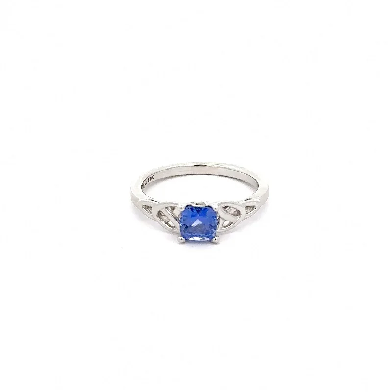 14k White Gold with 0.81 ct Ceylon Blue Sapphire Trinity Ring