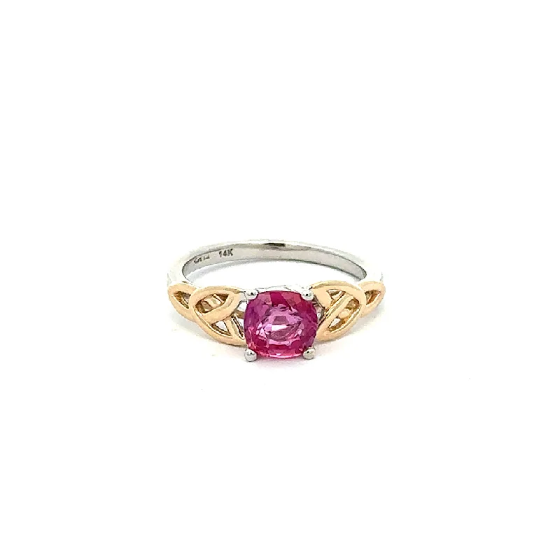 14k White and Yellow Gold with Cushion Cut 1.52ct Mozambique Ruby Trinity Ring