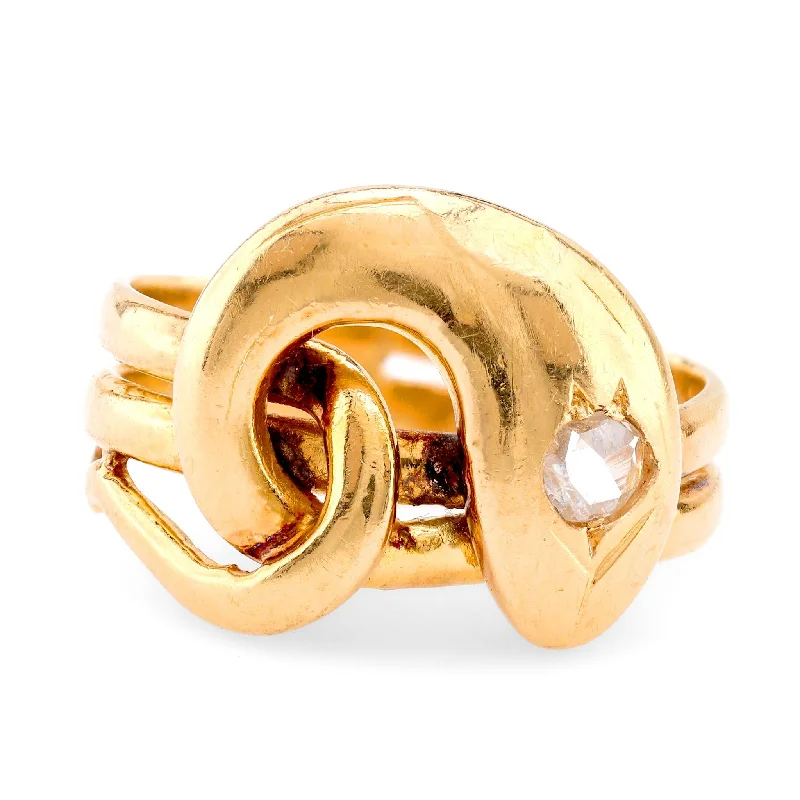 Victorian French Diamond 18K Yellow Gold Snake Ring