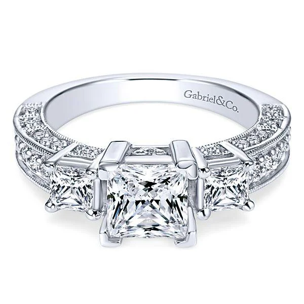 3-Stone Pave Set Diamond Ring .71Cttw 14K White Gold 17A