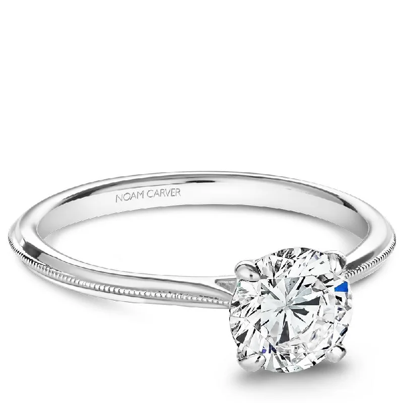 Solitaire Diamond Ring With Milgrain Detail 14K White Gold 532A