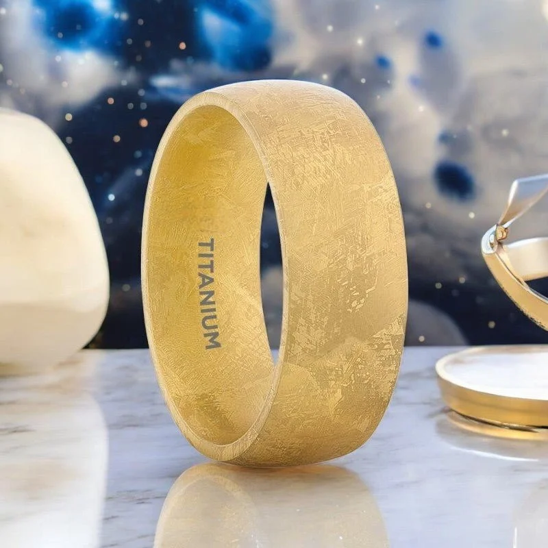 MYSTIC | Gold Titanium Ring, Meteorite Pattern, Domed