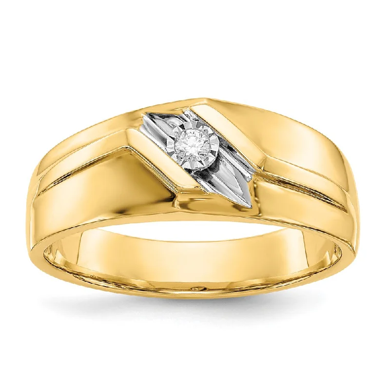 14k Yellow Gold and Rhodium Diamond Mens Ring