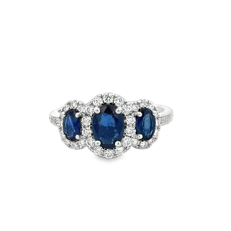 Sapphire and Diamond Three Stone Ring in White Gold