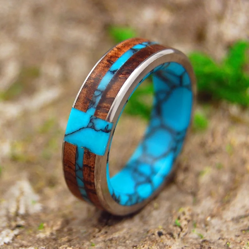 Eternal Turquoise Cross | Men's Koa Wood, Turquoise & Titanium Wedding Ring