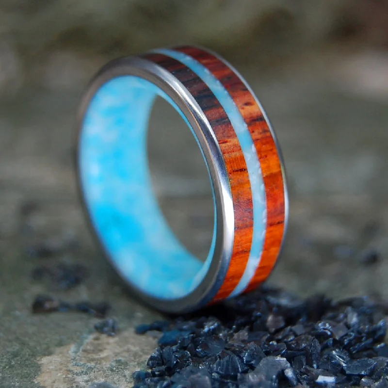 Man From The Sea | Men's Cocobolo Wood, Larimar Stone & Titanium Wedding Ring