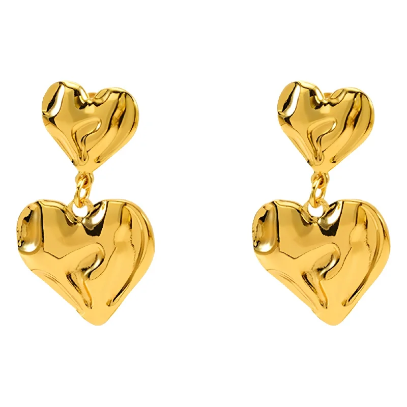 Double Heart Drop Earrings